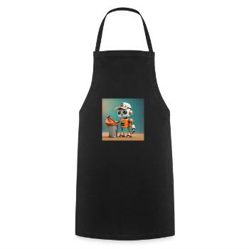 cute little orange futuristic vintage robot - Cooking Apron - black - Front - AI Model Male 185 dark (185cm)