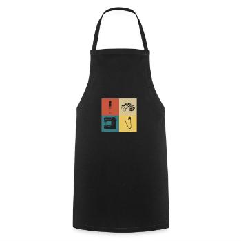 Retro-Vintage-Nähen - Kochschürze - Schwarz - Vorne - AI Model Male 185 dark (185cm)