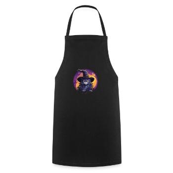 Chat noir avec chapeau de sorcière - Tablier de cuisine - noir - Devant - AI Model Male 185 dark (185cm)