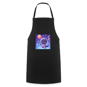 Space Kitty with balloon in space - Cooking Apron - black - Front - AI Model Male 185 dark (185cm)