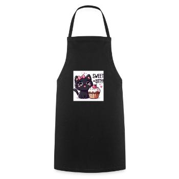 Sweet Kitty Noir avec boucle rose et cupcake - Tablier de cuisine - noir - Devant - AI Model Male 185 dark (185cm)