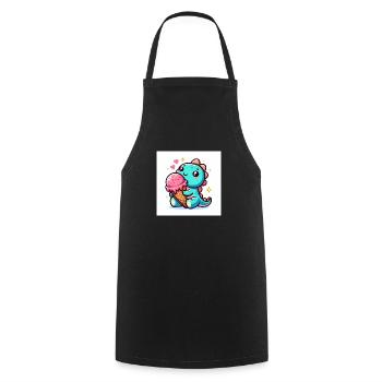 Dino turquoise petit avec cornet de crème glacée et coeurs - Tablier de cuisine - noir - Devant - AI Model Male 185 dark (185cm)