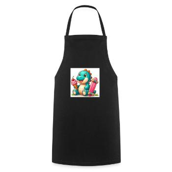 Dino turquoise avec cornet de crème glacée et planche à roulettes - Tablier de cuisine - noir - Devant - AI Model Male 185 dark (185cm)