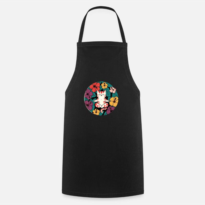 Chat d’hibiscus zen - Tablier de cuisine - noir