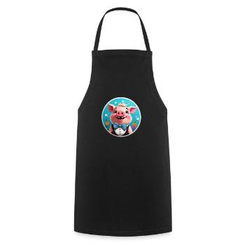 Funny Pig Comic - Cooking Apron - black - Front - AI Model Male 185 dark (185cm)
