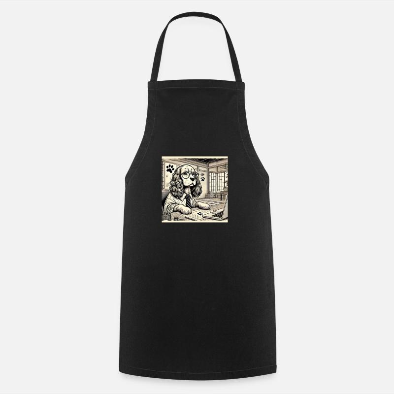 Japan Ukijo e Style Desk Cocker Spaniel - Cooking Apron - black