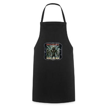 Out of Space - Refugees Welcome Design - Version5 - Kochschürze - Schwarz - Vorne - AI Model Male 185 dark (185cm)