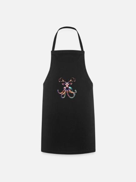 Psychedelischer Hirsch Oktopus mit Geweih - Kochschürze - Schwarz
