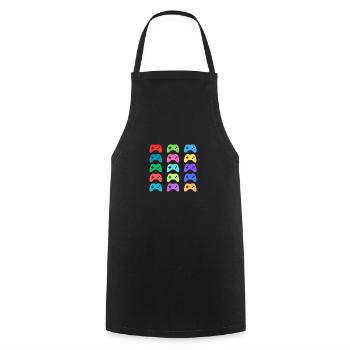 Controller in Regenbogenfarben - Bunt - Gaming - Kochschürze - Schwarz - Vorne - AI Model Male 185 dark (185cm)