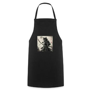 Katze Samurai Japan Ukiyo-E - Kochschürze - Schwarz - Vorne - AI Model Male 185 dark (185cm)