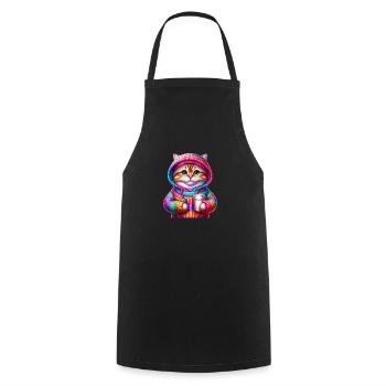 Bunte Katze - Kochschürze - Schwarz - Vorne - AI Model Male 185 dark (185cm)