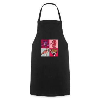 Pop Art Seahorse Pelican Bat Leopard - Cooking Apron - black - Front - AI Model Male 185 dark (185cm)
