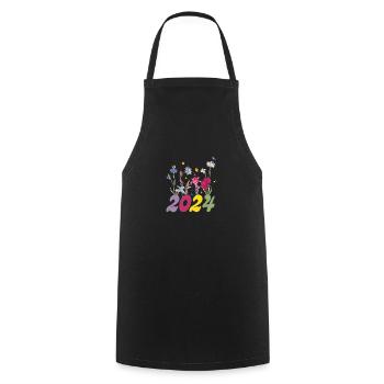 Jahrgang 2024 Wildblumen - Kochschürze - Schwarz - Vorne - AI Model Male 185 dark (185cm)