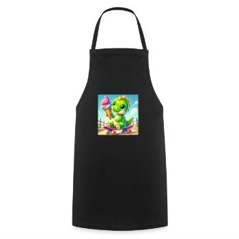 Dino with cream cone sitting on a skateboard - Cooking Apron - black - Front - AI Model Male 185 dark (185cm)