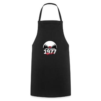 Limitierte Auflage 1977 Klassisches Vinyl - Kochschürze - Schwarz - Vorne - AI Model Male 185 dark (185cm)