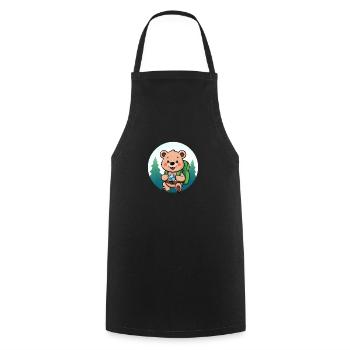 Cozy Bear Exploring Forest Path - Cooking Apron - black - Front - AI Model Male 185 dark (185cm)