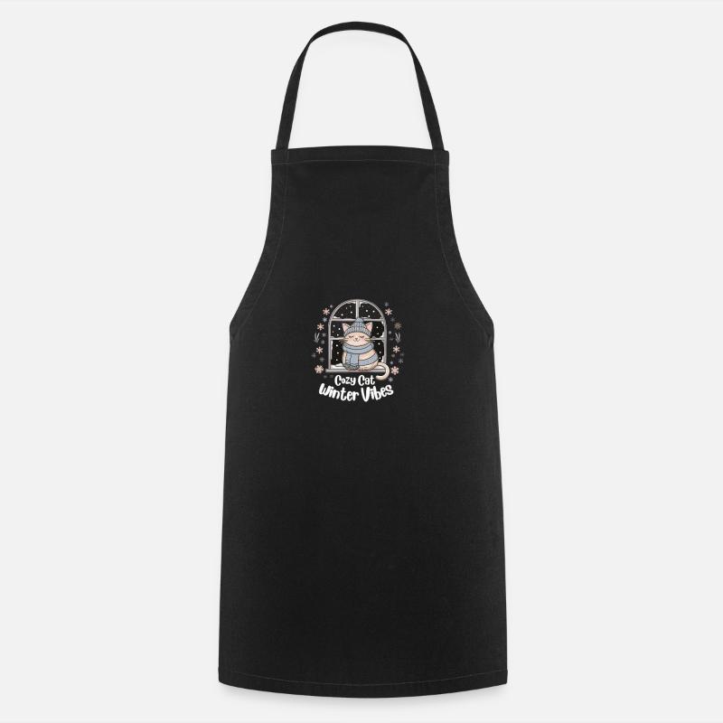 Cozy Cat, Winter Vibes - Cooking Apron - black