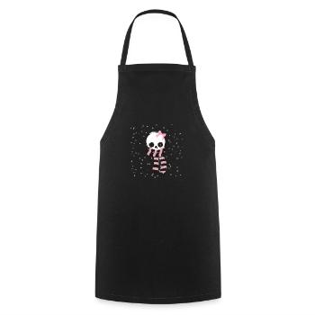 Cute freezing skeleton with cute ribbon - Cooking Apron - black - Front - AI Model Male 185 dark (185cm)