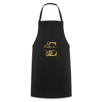 Personalised floral gold letter e - gift idea - Cooking Apron - black - Front - AI Model Male 185 dark (185cm)