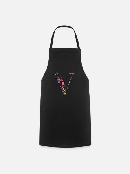 Personalisierter Blumenbuchstabe V - Geschenkidee - Kochschürze - Schwarz