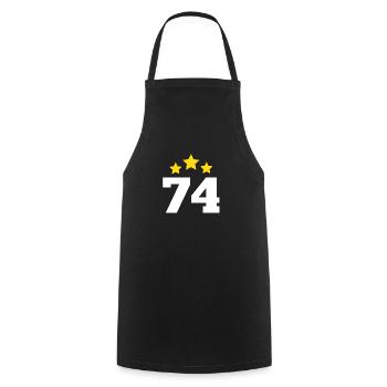 74 ans étoile - cadeau 74e anniversaire - Tablier de cuisine - noir - Devant - AI Model Male 185 dark (185cm)
