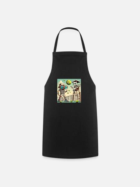 Tennis humour chat filet raquette balle - Tablier de cuisine - noir
