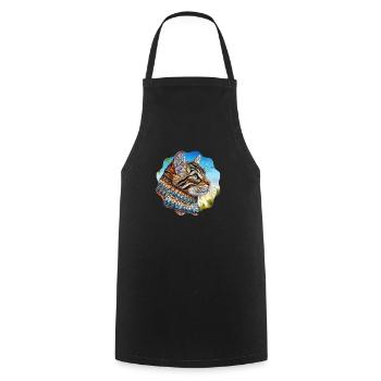 AI Design Cat Picture with Artful Mandala Motif - Cooking Apron - black - Front - AI Model Male 185 dark (185cm)