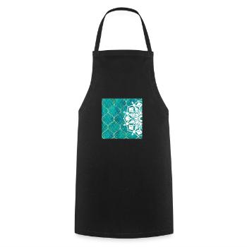 Teal Mandala Moroccan Art - Cooking Apron - black - Front - AI Model Male 185 dark (185cm)
