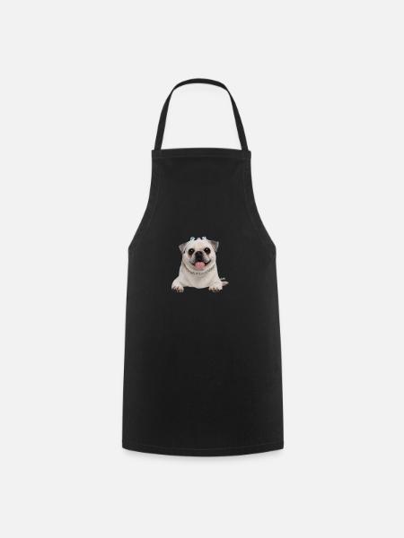 Mops weiß - Kochschürze - Schwarz