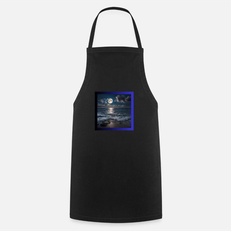 Full moon with sea - Cooking Apron - black