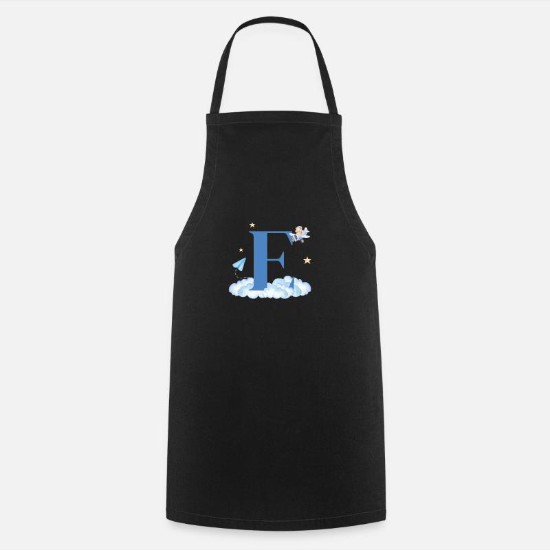 Letter e blue clouds airplane child - Cooking Apron - black