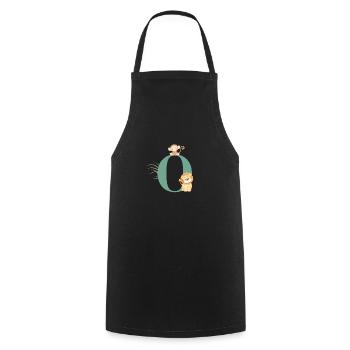 Lettre o vert animaux jungle - Tablier de cuisine - noir - Devant - AI Model Male 185 dark (185cm)