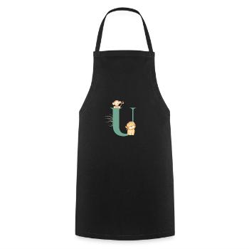 Lettre u vert animaux jungle - Tablier de cuisine - noir - Devant - AI Model Male 185 dark (185cm)