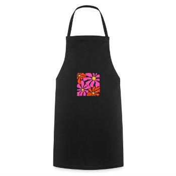 Fleurs groovy rétro rose et orange - Tablier de cuisine - noir - Devant - AI Model Male 185 dark (185cm)