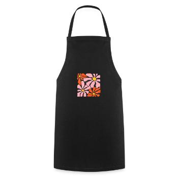 Groovy Retro Pink and Orange Flowers - Cooking Apron - black - Front - AI Model Male 185 dark (185cm)