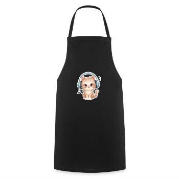 Cute Cat with Doodle Headphones - Cooking Apron - black - Front - AI Model Male 185 dark (185cm)