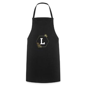 Lettre l cadre Floral doré - Tablier de cuisine - noir - Devant - AI Model Male 185 dark (185cm)