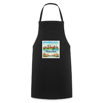 München Aquarell - Kochschürze - Schwarz - Vorne - AI Model Male 185 dark (185cm)