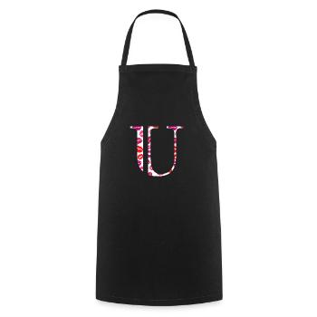 Lettre u bisous - Tablier de cuisine - noir - Devant - AI Model Male 185 dark (185cm)