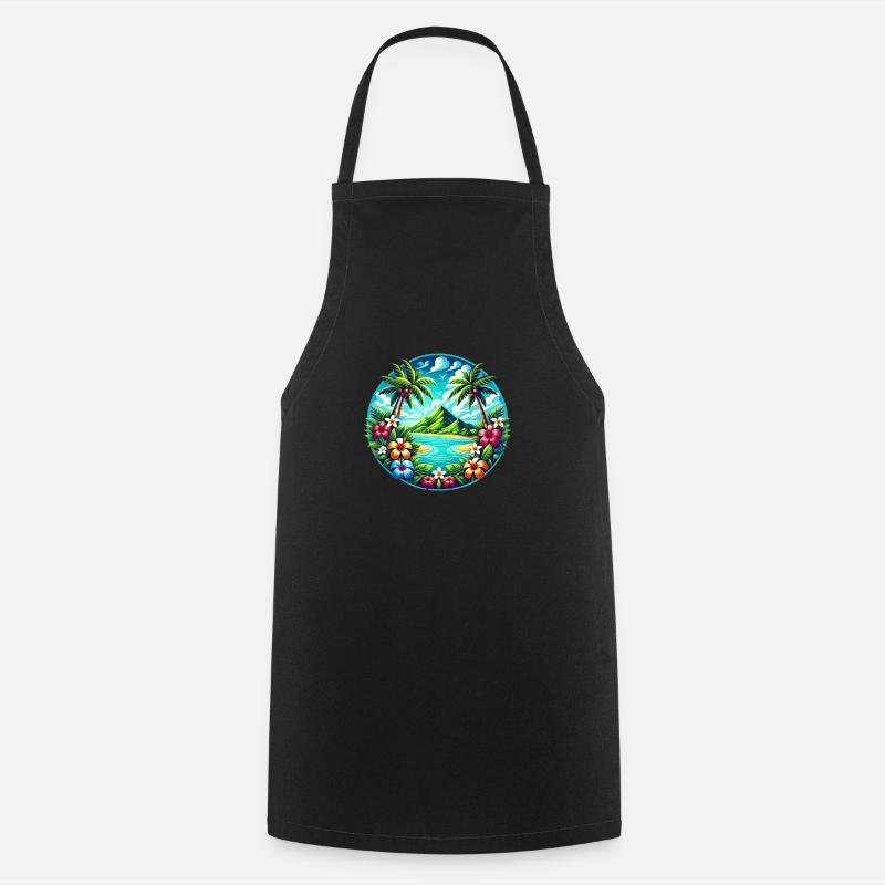 Caribbean Island Logo - Cooking Apron - black