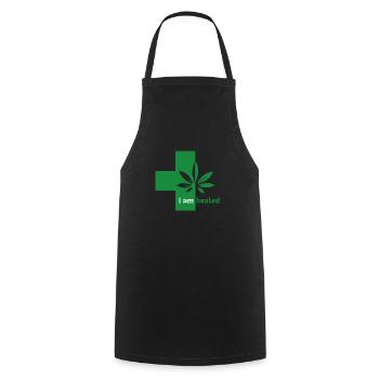 Cannabis Medizin Heilung - Kochschürze - Schwarz - Vorne - AI Model Male 185 dark (185cm)