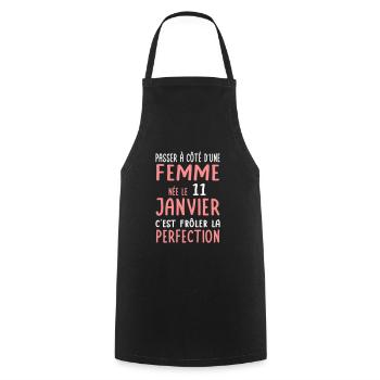 Anniversaire - Née le 11 Janvier Frôler perfection - Tablier de cuisine - noir - Devant - AI Model Male 185 dark (185cm)
