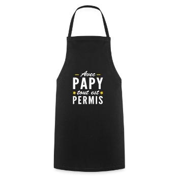 avec papy tout est permis / humour enfant - Tablier de cuisine - noir - Devant - AI Model Male 185 dark (185cm)