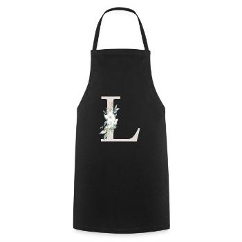 Personalisierbar Monogramm L Weiss Grün - Kochschürze - Schwarz - Vorne - AI Model Male 185 dark (185cm)