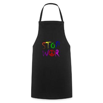 STOP WAR with Peace Sign Peace Symbol – NO WAR - Cooking Apron - black - Front - AI Model Male 185 dark (185cm)