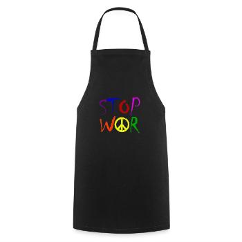 STOP WAR with Peace Sign Peace Symbol – NO WAR - Cooking Apron - black - Front - AI Model Male 185 dark (185cm)