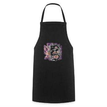 Dragon Mythical Creatures with Lotus Flowers Japanese - Cooking Apron - black - Front - AI Model Male 185 dark (185cm)