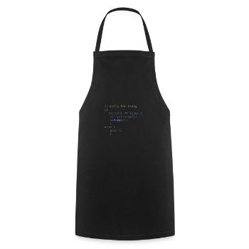 php code don' t worry be happy nerdshirt - Kochschürze - Schwarz - Vorne - AI Model Male 185 dark (185cm)