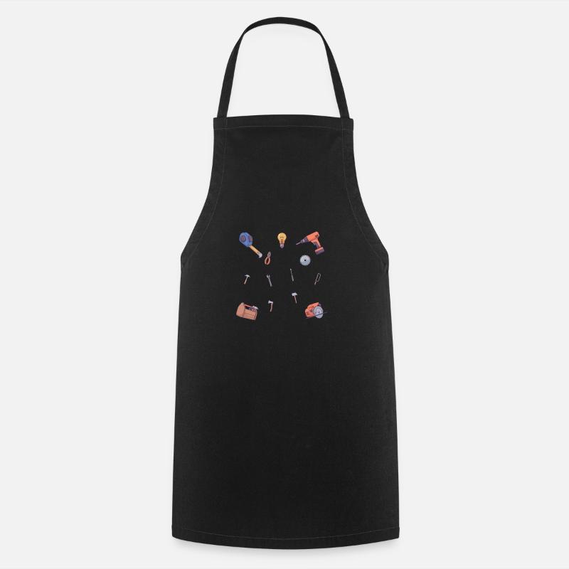 Design with hand tools such as screwdriver, saw, measure - Cooking Apron - black