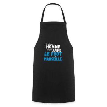 J'aime le foot et Marseille cadeau humour - Tablier de cuisine - noir - Devant - AI Model Male 185 dark (185cm)
